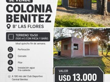Terreno · 500m² · Se Vende: Bº Las Flores Colonia Benitez. Terreno con Mejora