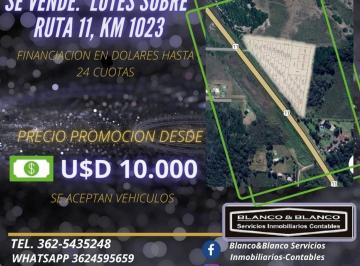 Terreno · 500m² · Se Vende: Lotes Sobre Ruta 11 Km 1023, Precio Promoción
