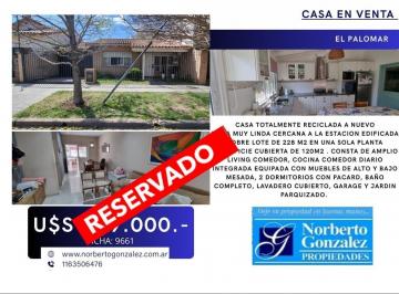Casa · 110m² · 3 Ambientes · 1 Cochera · En Venta en El Palomar Chalet Totalmente Reciclado a Nuevo de 3 Ambientes con Lindo Fondo F: 9661