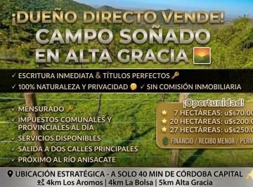 Terreno , La Paisanita · Dueño Oportunidad Campo Hectáreas Alta Gracia Naturaleza! Escritura Servicios