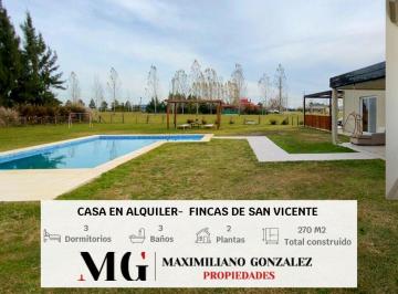 Casa · 270m² · 4 Ambientes · 1 Cochera · Casa en Alquiler - Barrio Privado Fincas de San Vicente, Canning