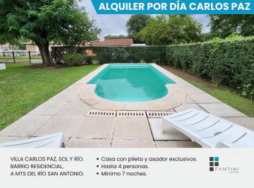 Casa de 3 ambientes, Villa Carlos Paz · Alquiler Temporario // Carlos Paz, Sol y Río // Pileta // 4 Personas // Cochera