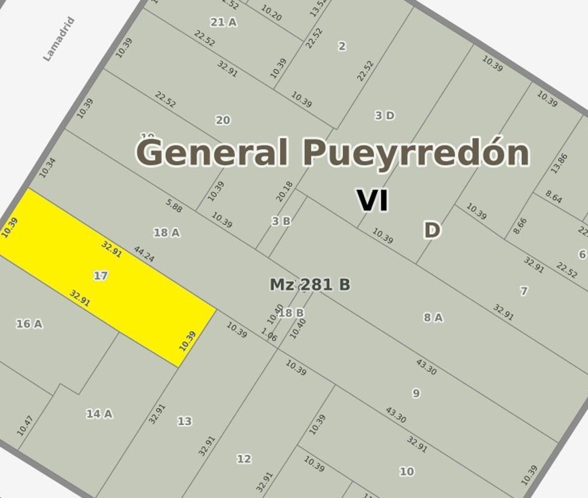Lote de 10,39 x 32,91 mts2 — Lamadrid entre Alvarado y Castelli