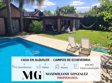 Casa · 280m² · 7 Ambientes · 4 Cocheras · Casa en Alquiler en Campos de Echeverria, Esteban Echeverria