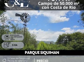 Terreno · 50000m² · Venta Espectacular Terreno/campo de 50.000 M² con Costa de Río en Parque Siquiman