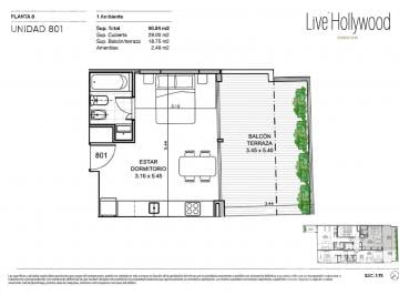 Departamento · 29m² · 2 Ambientes · Venta de Departamento 1 Ambiente en Palermo Hollywood