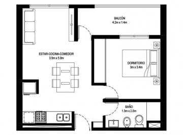Departamento · 43m² · 2 Ambientes · Venta - Departamento - 1 Dormitorio - Balcón - Refinerías, Rosario
