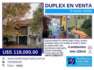 Casa · 115m² · 4 Ambientes · 2 Cocheras · En Venta en Ciudad Jardin Sobre Av Principal Triplex en Oportunidad de 4 Ambientes 2 Baños Coch