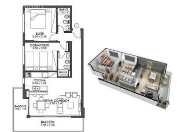 Departamento · 59m² · 3 Ambientes · 1 Cochera · Venta Apartamento 2 Dorm. Roosevelt