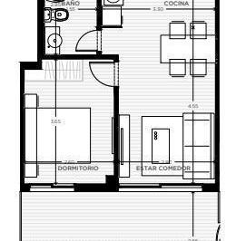 Departamento · 51m² · 2 Ambientes · Venta Apartamento 1 Dormitorio con Terraza en Tres Cruces Montevideo