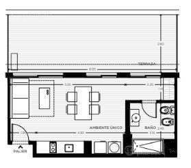 Departamento · 39m² · 1 Ambiente · Venta Monoambiente con Terraza en Tres Cruces Montevideo