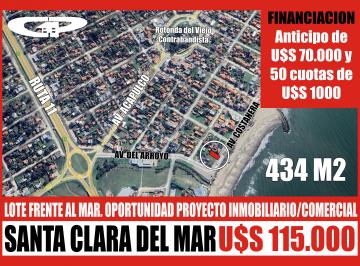 Terreno , Santa Clara del Mar · Lote Frente Al Mar en Ubicacion Unica, 15 m Sobre Costanera