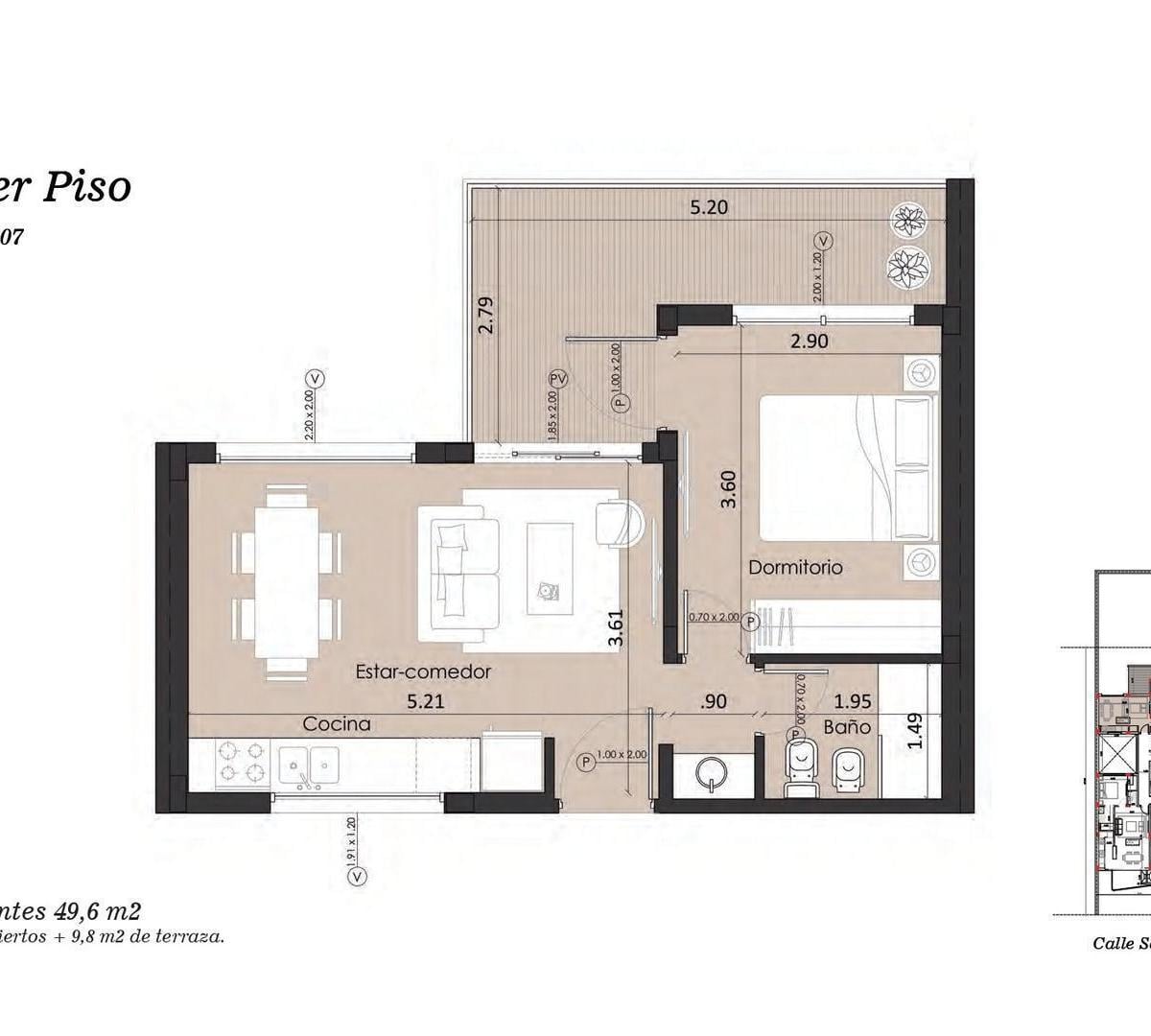 Departamento 2 ambientes a Estrenar en San José, 49m²