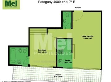 Departamento de 2 ambientes, Palermo · 2 Ambientes Equipado, con Balcón Al Frente en Palermo. Venta