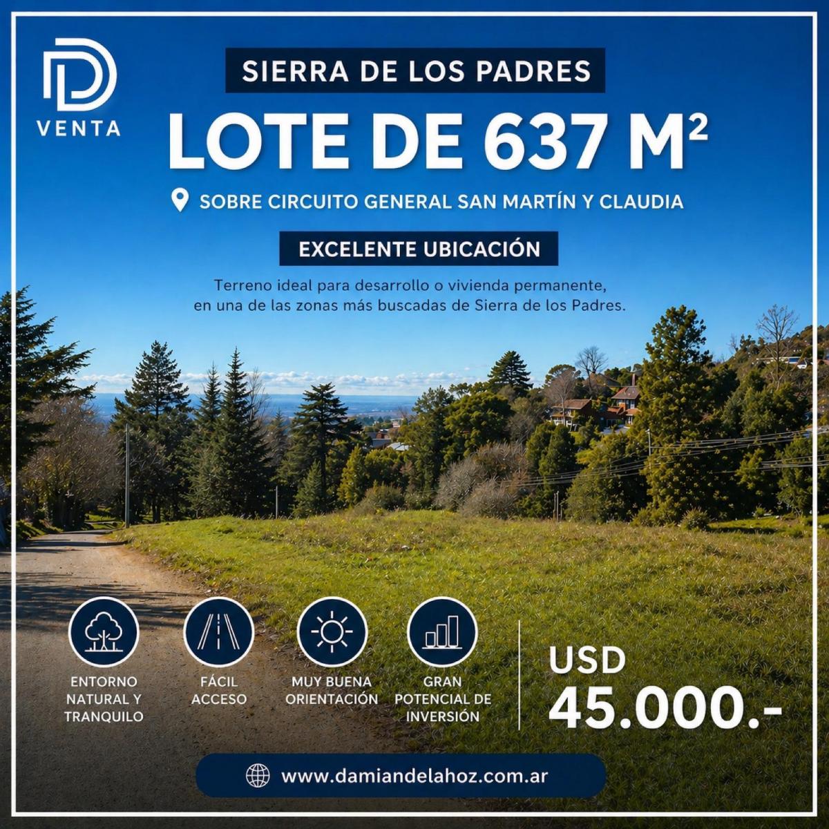 Lote 637 M2 en excelente ubicación — Sierra de los Padres