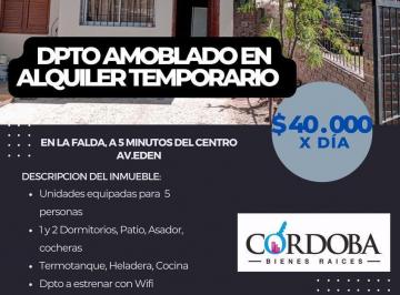Departamento · 60m² · 2 Ambientes · 1 Cochera · Departamento en Alquiler por Temporada Para 5 Personas