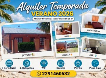 Casa de 3 ambientes, Miramar · Alquiler Temporada Noviembre a Marzo Miramar
