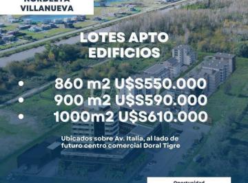 Terreno · 860m² · Lote en Venta Apto Construcción de Edificio, Sobre Calle Italia, Villanueva, Tigre
