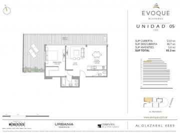 Departamento · 53m² · 2 Ambientes · Evoque Olazabal (Oportunidad) 2amb Piso Alto C/balcon Terraza y Terraza