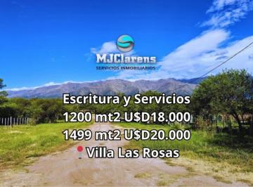 Terreno · 1200m² · Lotes en Villa Las Rosas - 1200 m² - con Escritura y Servicios