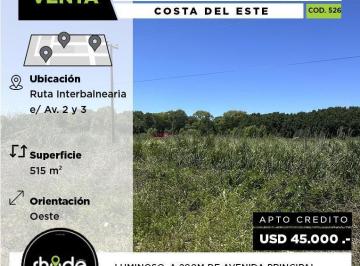 Terreno · 515m² · Terreno a La Venta en Costa del Este - Ruta Interbalnearia E/ Av 2 y 3
