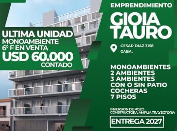 Departamento Venta 38m² de 1 ambiente · Cesar Diaz 3158 6°f Contrafrente