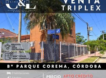 Casa · 100m² · 4 Ambientes · 1 Cochera · Departamento Triplex de 2 Dor, con Cochera en Barrio Parque Corema, Córdoba.