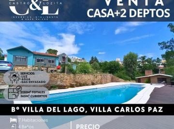 Casa · 365m² · 9 Ambientes · 1 Cochera · Casa de 4 Dorm. y 2 Departamentos Piscina en Lote de 3.150 m² Villa del Lago - Villa Carlos Paz