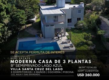 Casa · 320m² · 6 Ambientes · 1 Cochera · Venta Casa de 3 Dorm. Pileta Hidromasaje en Semi Privado Lago Azul - Villa Santa Cruz del Lago