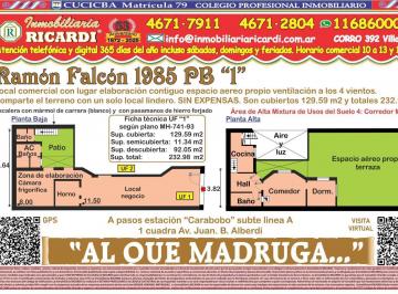 Local comercial · 129m² · 1 Ambiente · Al Que Madruga. Local + Lugar Elaboracion Ventilac 4 Vient
