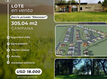 Terreno · 350m² · Lote en Venta, 350 m², en Barrio Ebenezer, Campana, Gba Norte