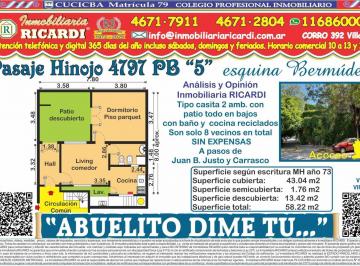 PH · 43m² · 2 Ambientes · Abuelito Dime Tu - Tipo Casita Todo en Bajos con Patio
