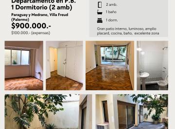 Departamento de 2 ambientes, Palermo · Palermo (Villa Freud) Alquiler 2 Ambientes - Planta Baja - Patio - Apto Mascota