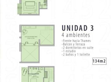 Departamento · 113m² · 4 Ambientes · Departamento 4 Amb en Paseo Plaza Thames - Palermo