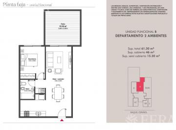 Departamento · 46m² · 2 Ambientes · Venta Departamento 2 Ambientes con Patio en Wilde