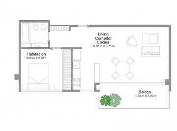 Departamento · 48m² · 2 Ambientes · Departamento de 2 Ambientes en Venta Caballito