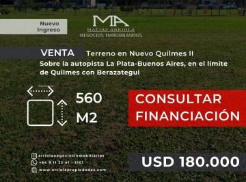 Terreno · 560m² · Lote en Nuevo Quilmes Dos