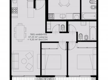 Departamento · 53m² · 3 Ambientes · Venta Departamento 3 Ambientes Santos Lugares