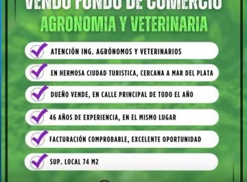 Fondo de comercio de 3 ambientes, Miramar · Fondo de Comercio de Agroveterinaria con 46 Años de Éxito en Miramar Centro
