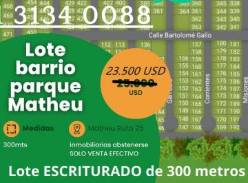 Terreno · 300m² · Terreno en Venta Barrio Parque Matheu 300 m²