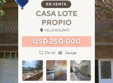 Casa · 276m² · 6 Ambientes · 1 Cochera · Casa Venta Lote Propio 6 Amb. Villa Soldati