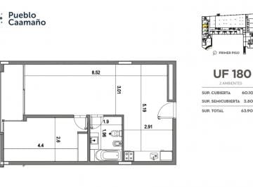 Departamento · 60m² · 1 Ambiente · Pueblo Canmño Dptos Entrega 2/2027 1 Amb Amenities