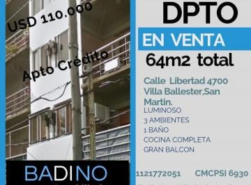 Departamento de 3 ambientes, General San Martín · Venta, Departamento 3 Ambientes en Villa Ballester, no Dudes en Consultarnos.
