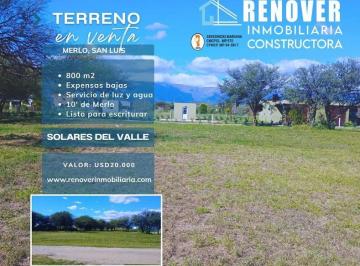 Terreno , Villa Merlo · Hermoso Terreno en Venta en El Exclusivo Barrio Solares del Valle Merlo San Luis