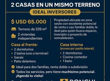 Casa de 3 ambientes, Río Cuarto · Oportunidad en Zona Oeste – 2 Casas en un Mismo Terreno – ¡Ideal Inversores!