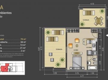 Departamento de 1 ambiente, Colegiales · Mono Ambiente Todo Sol + Balcón + 2 Terrazas Propias, a Estrenar Colegiales - Apto Profesional