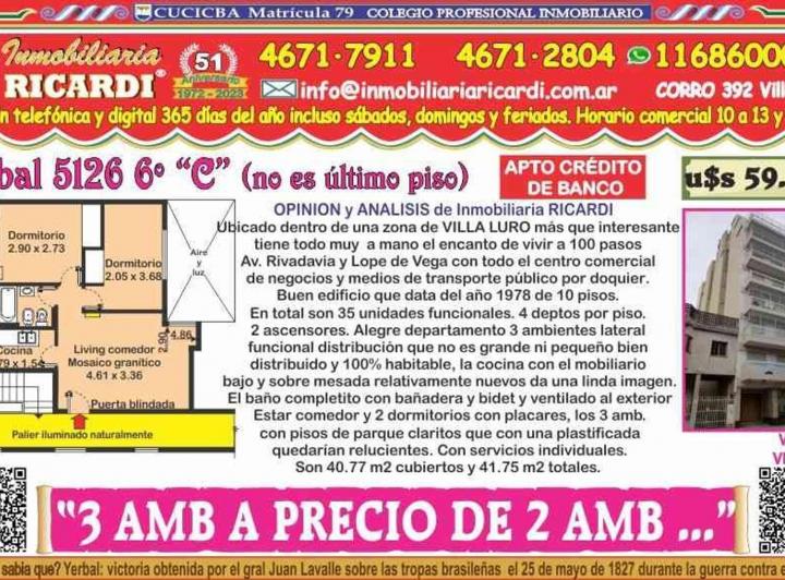 Departamento · 40m² · 3 Ambientes