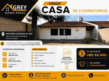 Casa de 5 ambientes, Allen · Se Vende Casa de 3 Dorm.. Plan 25 de Mayo. Centro Allen Rio Negro