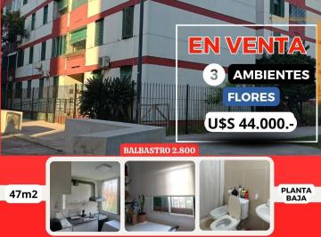 Departamento · 47m² · 3 Ambientes · 3 Amb, Flores, U$d 44.000. -,apto Crédito, Muy Luminoso