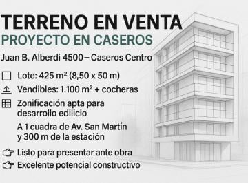 Terreno · 425m² · Terreno en Venta Caseros Centro 425 m² Ideal Obra